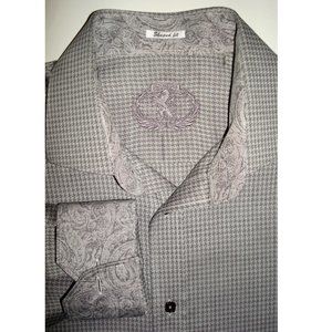 New! BUGATCHI Gray Houndstooth Checked Shirt